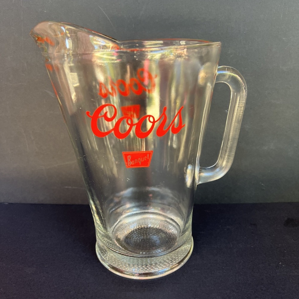 VTG 1970s Coors Banquet Large 9" Heavy Glass Beer Pitcher 48 Oz Exc Condition